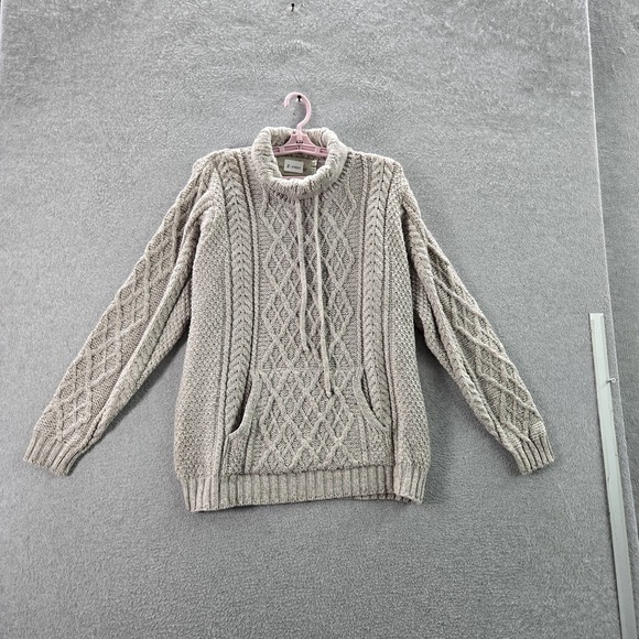 Aran Sweater Market Men Sweater XL Beige Wool Geometric Fisherman Cable Knit